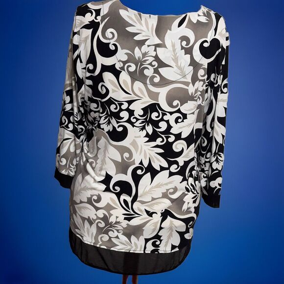 JM Collection 3/4 Sleeve Pullover Blouse Black White Tan Embellished Size XL - Picture 3 of 7